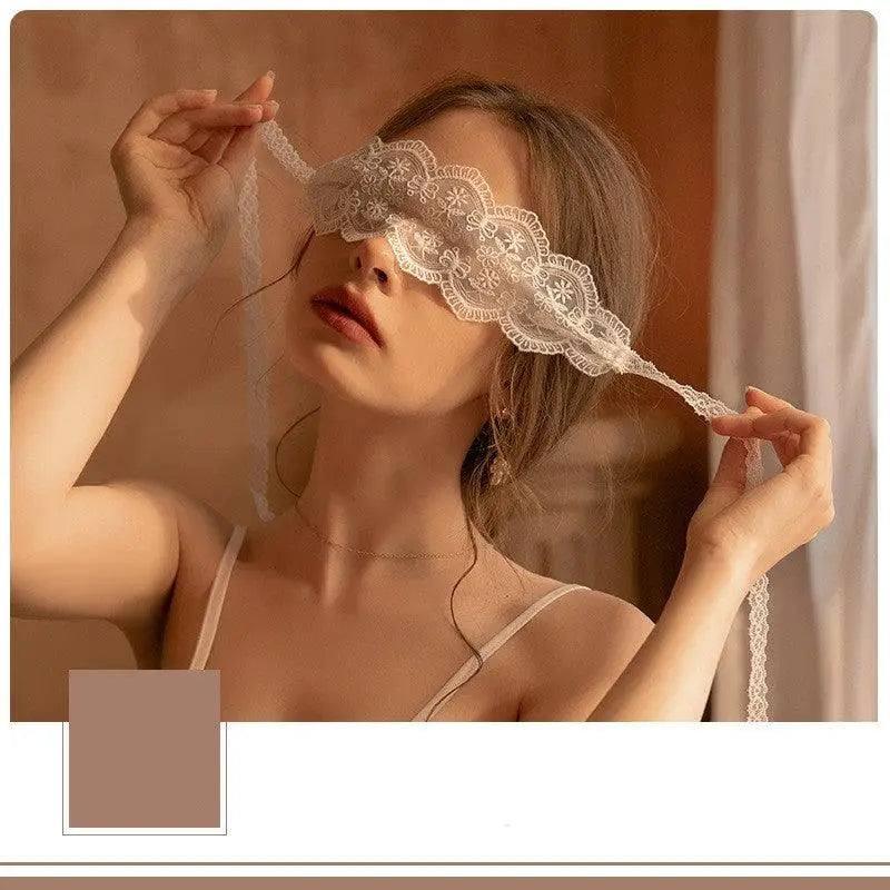 Erotic Lingerie Lace Perspective Embroidered Hollow Eye Mask-White-2