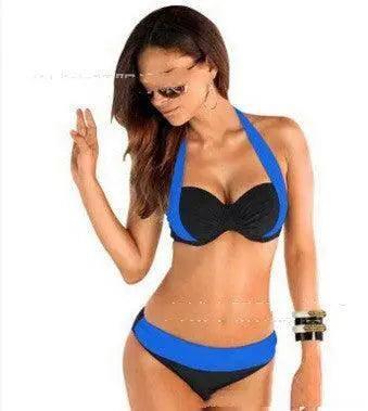 European And American Beach Sexy Stitching Split Swimsuit-RoyalBlue-4