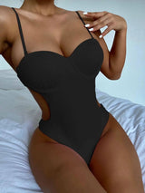 European And American Bikini Solid Color One Piece Swimsuit-Black-2