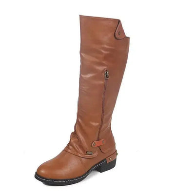 European And American Flat Zipper Women Boots-Brown-3