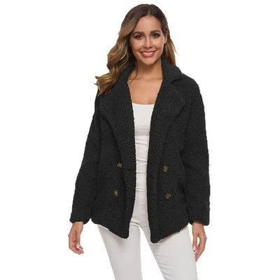 European And American Lamb Fleece Thickened Women's Sweater-Black-3