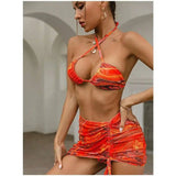 European And American Sexy Bikini Three-piece Vacation-Orange-5