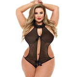 European And American See-through One-piece Plus-Black-1