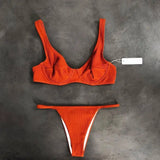 European and American sexy underwire solid color bikini-Caramel-6