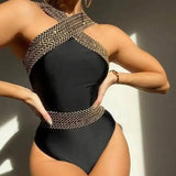 European And American Solid Color Bikini One Piece Swimsuit-3