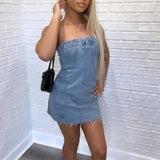 Fashion Backless Tube Denim Dress Summer Sexy Slim Short-1