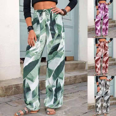 Stylish Leaf Print Beach Pants for Summer-1