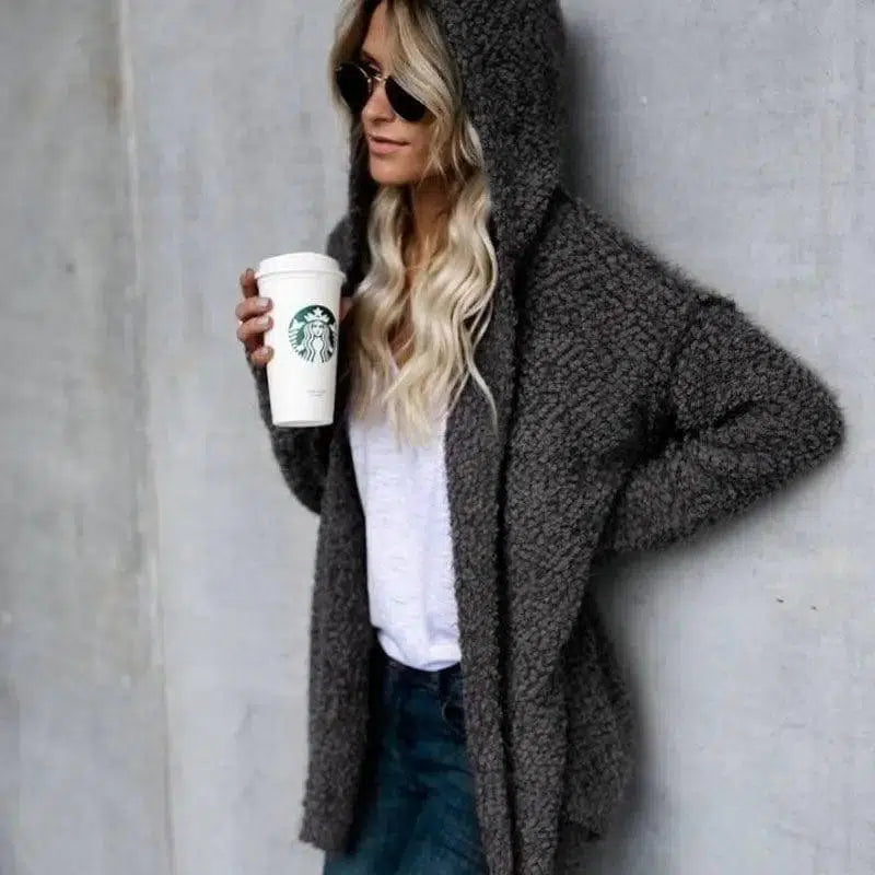 Fashion Hooded Cardigan Jacket Jacket Women-DarkGrey-2