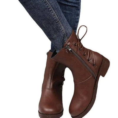 Fashion Round Head Belt Buckle Thick Heel Martin Boots Women-2