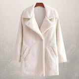 Fashion Simple Pure Color Women's Lapel Wool Coat-White-1