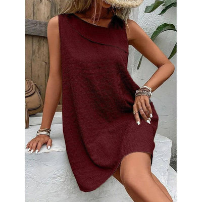 Fashion Solid Color Sleeveless Dress Summer Slim-Dark Red-7