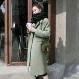 Fashion Solid Color Thick Pocket Women Autumn Winter Warm-bean green-1