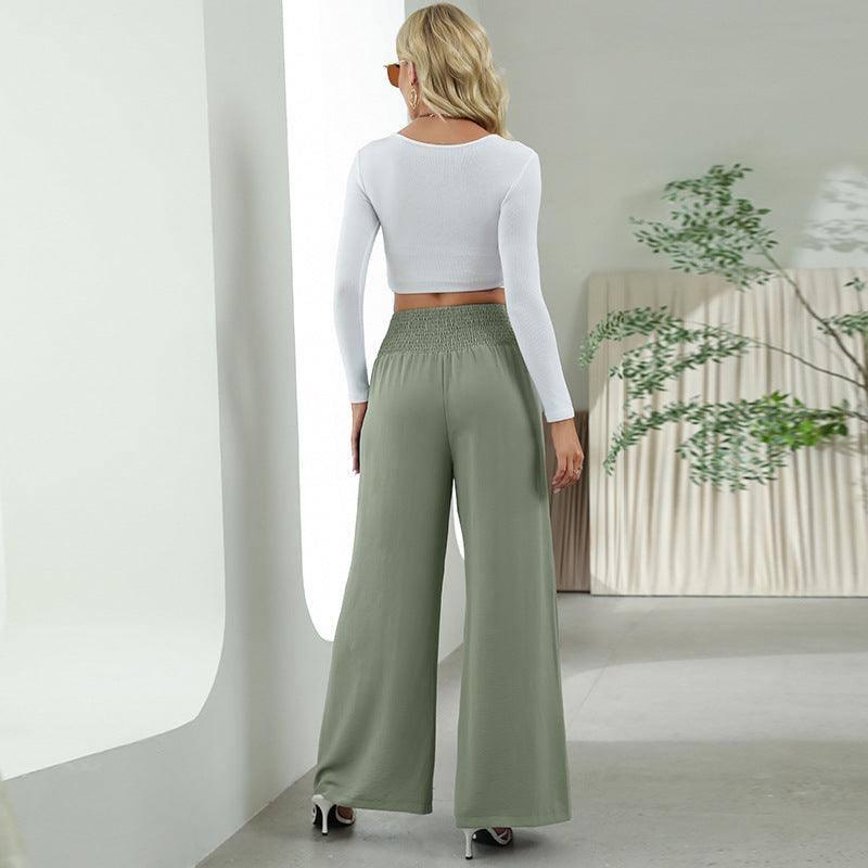 Fashion Straight Wide Leg Pants Elastic High Waist Casual-3