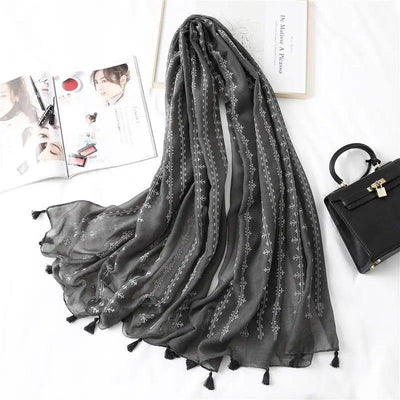 Fashion Tassel Cotton Linen Thin Yarn Scarf-7