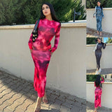 Fashion Tie-dye Long-sleeved Dress Slim Fit Hip-hugging Long-1