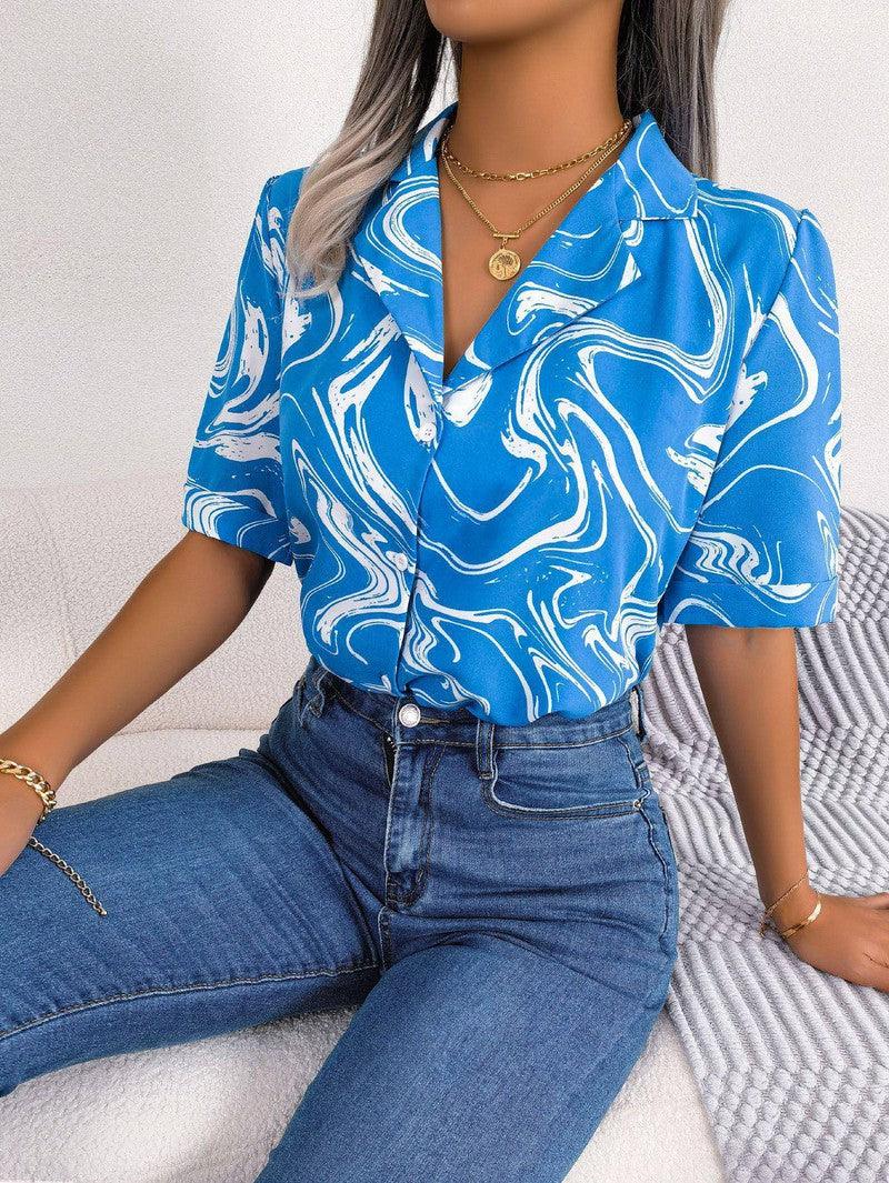 Fashion Tie Dye Printed Short Sleeve Shirt Summer Casual-8