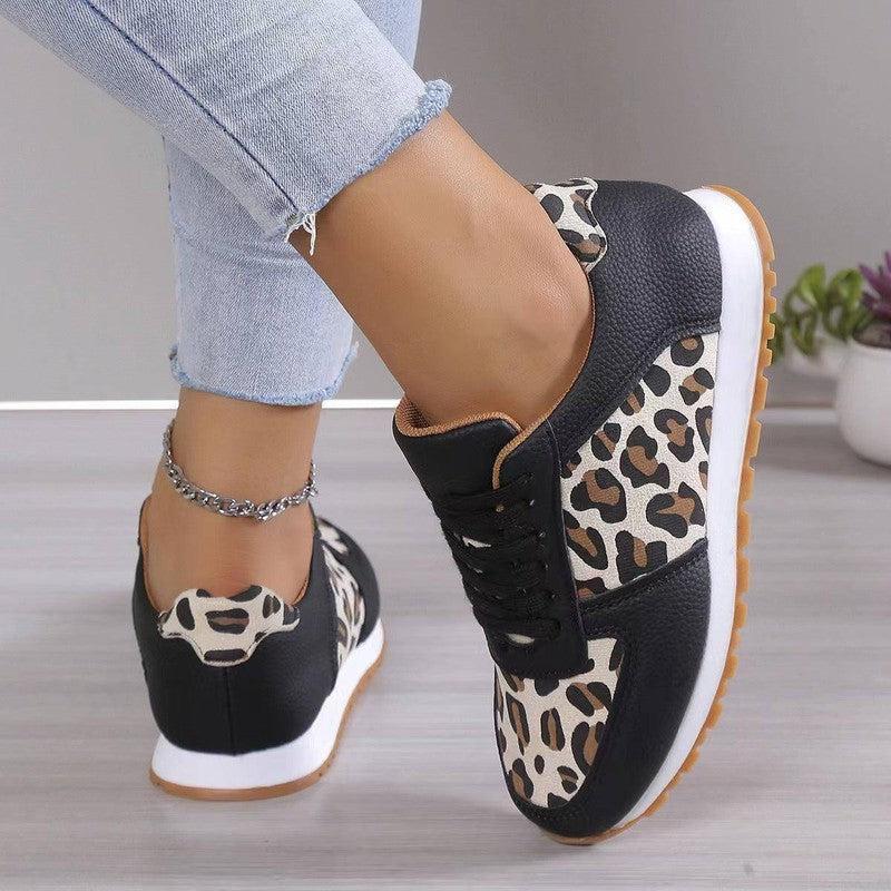 Fashoin Leopard Print Lace-up Sports Shoes For Women Sneakers Casual Running Walking Flat Shoes-6