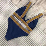 Fast Selling Sexy Triangle Color Matching High Waisted-Blue-7