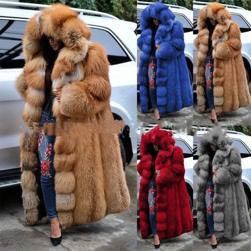 Faux Fur Coat Women Long Hooded Fur Coat-2