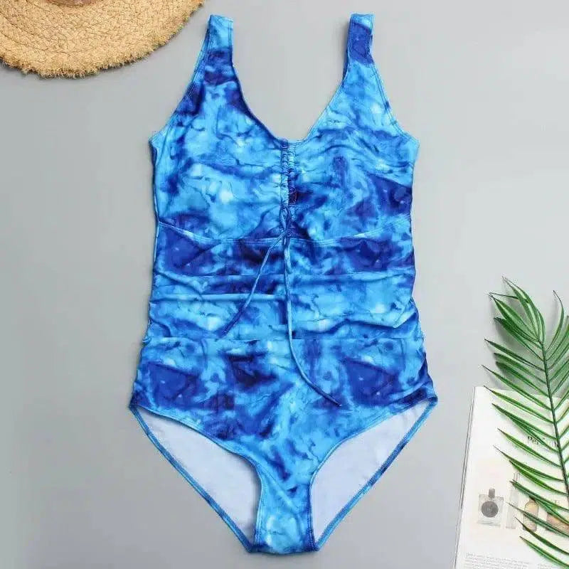 Five-Color Plus Size Fat Woman Swimsuit Plus Fat-Blue-1