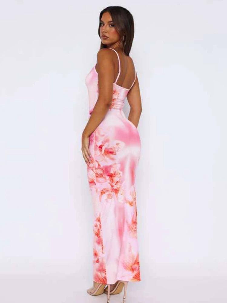 Floral Spaghetti Strap Maxi Dress - Backless Evening-2