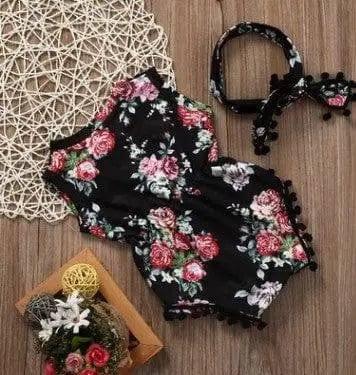 LOVEMI - Floral Sunsuit Romper + Headband 2pc set