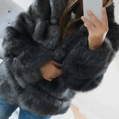 Fur fox fur hooded women's coat-Dark Grey-7