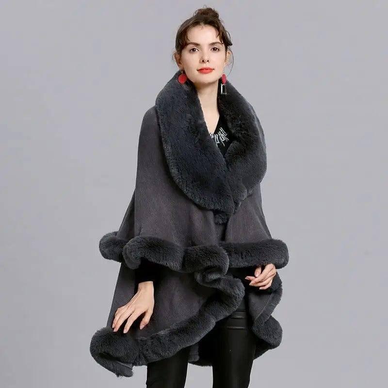 Fur Shawl And Fur Collar Knitted Cardigan Shawl Cloak-5