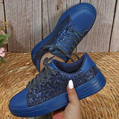 Glitter Sequin Design Flats Shoes Women Trendy Casual Thick-soled Lace-up Sneakers Fashion Skateboard Shoes-3