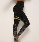 Gold Dot Striped Print Leggings Fitness Butt Lifting Running-Black Gold-1