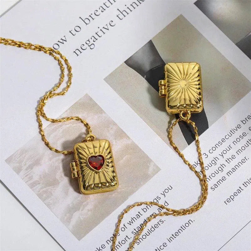 Retro Opening And Closing Love Zircon Album Box Necklace Ins Personalized Necklace Clavicle Chain Jewelry For Women Valentine's Day-4