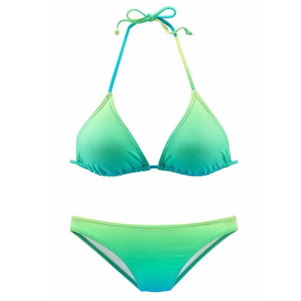 Gradient Positioning Triangle Lace Low-Rise Bikini-Green-2