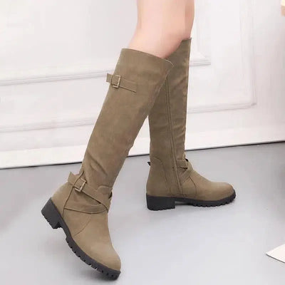 High Boots Women Retro One-Step Boots Round Toe Thick Heel-3