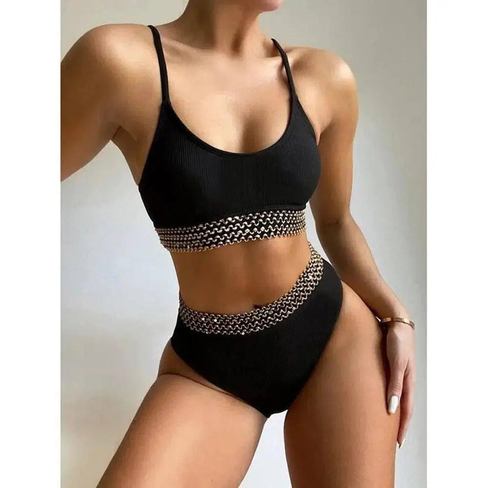 High Waist Bikini European And American Swimsuit Black Pit-Black-1