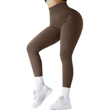 High Waist Seamless Leggings Threaded Knitted Fitness Pants Solid Women's Slimming Sports Yoga Pants Elastic Running Sport Leggings-Coffee-13