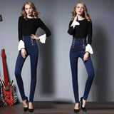 high waisted jeans female thin elastic feet pencil pants-4