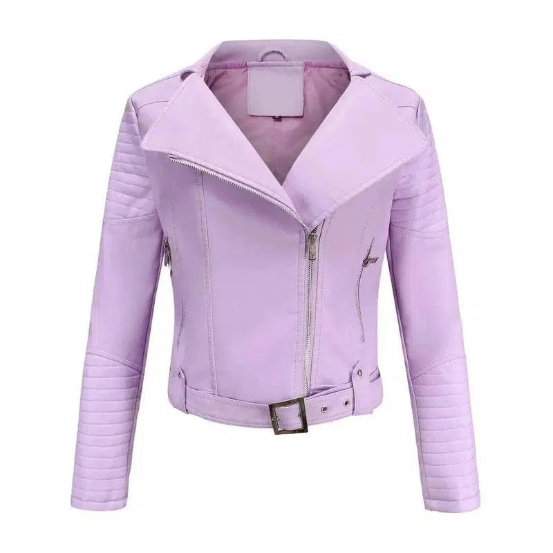 Hooded Fur Lining Coat Motorcycle-Light pink-9