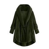 Hooded solid color casual jacket with horn button plush top-ArmyGreen-6