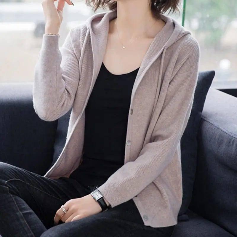 Hooded Sweater Coat Women Long Sleeve Single-breasted-6