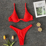 Individuality gathered underwire special fabric split-Red-5