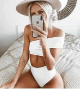 Irregular high waist bikini-White-6