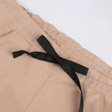 Khaki Sweet Cool Zipper Pocket Stitching Tied Casual-3