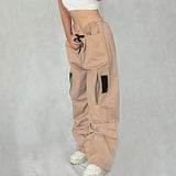 Khaki Sweet Cool Sexy Zipper Pocket Stitching Tied Casual-7