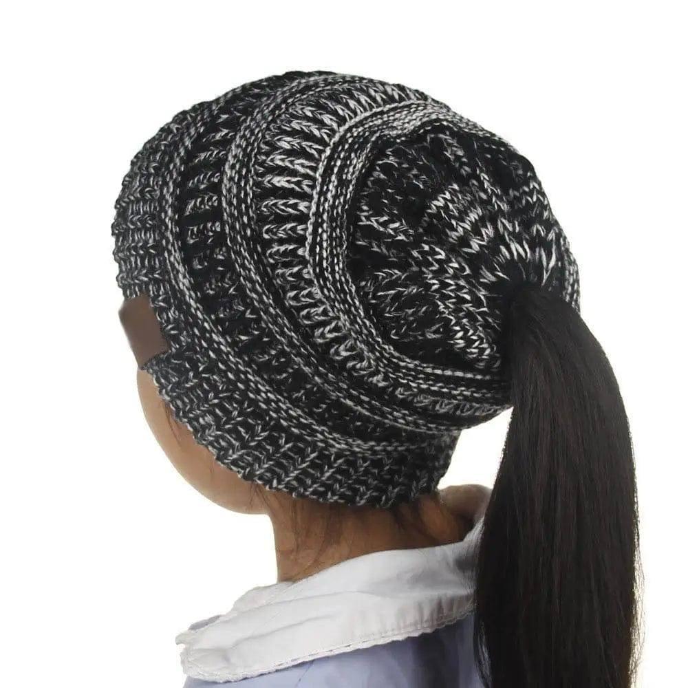 Knitted Ponytail Hat, Women's Wool Hat Fashion-Childwhiteblack-11