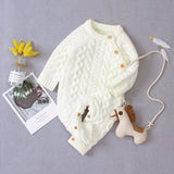 Knitted solid color baby jumpsuit-White-2