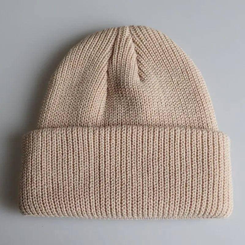 Knitted Woolen Cap Men And Women Melon Leather Cap-Beige-13