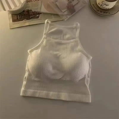 Korean Version Women Tank Tops Thread Solid Casual Fashion-White-11