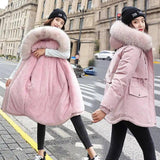 Korean women's cotton coat-Pink-4