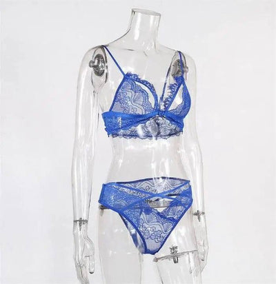 Lace lingerie set-Blue-4