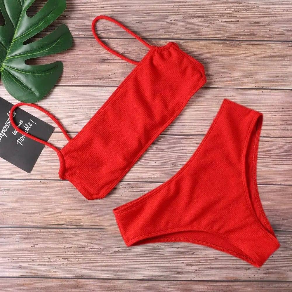 Lace Split Swimsuit Feminine Bikini Factory Direct Supply-Red-2